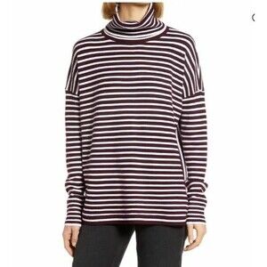 French Connection Women's Baby Soft Stripe Turtleneck Top Size Small